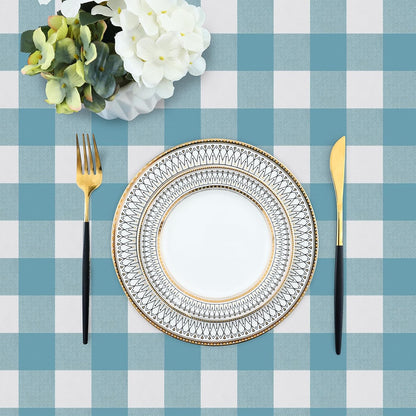 Rectangle Waterproof Vinyl Table Cloth, Buffalo Flannel Backed Tablecloth, Wipeable Plastic Table Cover for Dinner, Kitchen, Outdoor (60" X 84", Aquamarine and White)