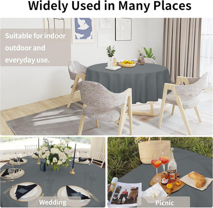 Faux Linen Waterproof Spill-Proof Tablecloth Stain Resistant round Table Cloth Wrinkle Free Decorative Fabric for Kitchen, Dining, Party, Weddings, Restaurants (70 In-Round, Dark Grey)