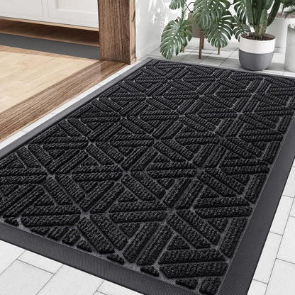 Outdoor Door Mat, Heavy Duty Natural Rubber Mat, 29.5X17 Inch, Grey and Black, 2 Item Bundle