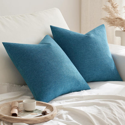 Pack of 2 Decorative Farmhouse Linen Pillow Covers Rustic Boho Accent Outdoor Couch Throw Pillow Covers for Cushion Bed Sofa Living Room Home Decor 18X18 Inch Blue