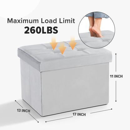 Modern Velvet Storage Ottoman and Foot Stool with Padded Design - 17"x13"x11" (Gray)