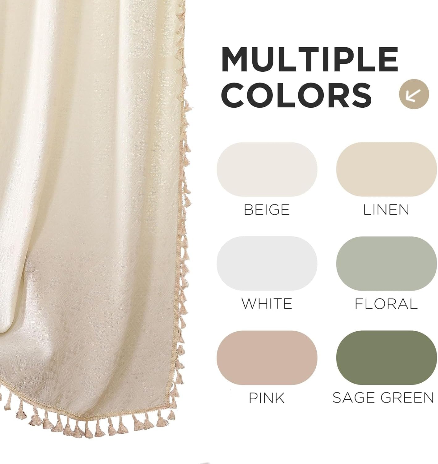 Beige Bohemian Curtains, 84-Inch Length, Set of 2 Panels, Soft Semi-Sheer Light Filtering Drapes with Tassels for Bedroom and Living Room (Rod Pocket, 52"W x 84"L)