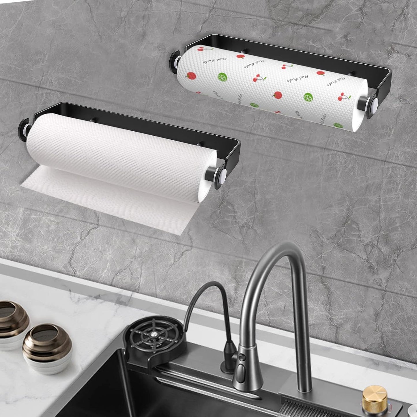 Under Cabinet Paper Towel Holder, Adhesive or Drill Mount Paper Towel Holder, Wall Mount Paper Towel Holders for Kitchen or Bathroom (Black)