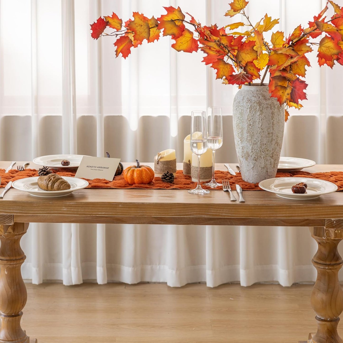 Fall Table Runner Rust Terracotta Soft Plush Faux Fur Velvet Pumpkin Autumn Harvest Cloth Dining Centerpiece Decor for Home Kitchen Decoration 13 X 48 Inch