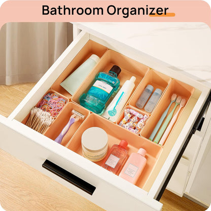 25 PCS Plastic Drawer Organizers Set, 4-Size Versatile Bathroom and Vanity Drawer Organizer Trays, Storage Bins for Makeup, Bedroom, Kitchen Gadgets Utensils and Office