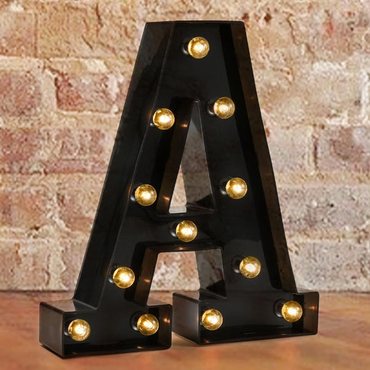 Light up LED Letter Marquee Sign - Alphabet Marquee Letters with Lights for Wedding Birthday Party Christmas Night Light Lamp Home Bar Decoration A, Black