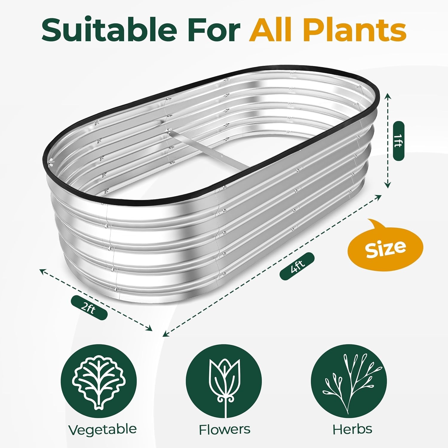 Galvanized Raised Garden Bed Kit 4X2X1Ft, Planter Box Raised Garden Beds Outdoor, Easy Assembly Metal Raised Bed for Gardening Vegetables, Fruits, Flowers - Pack of 01 - Silver