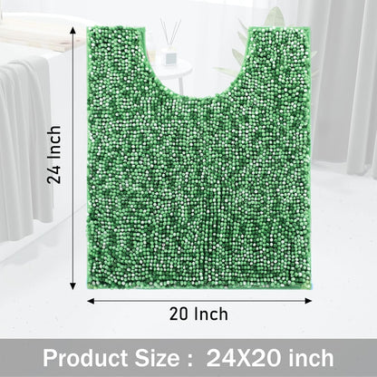 Luxury Chenille U-Shaped Toilet Rug, Super Soft Shaggy Contour Bath Mat for Bathroom Floor, Fluffy, Water Absorbent, Non Slip, Machine Washable, Dry Quickly, 24''X 20'', Light Green & Green