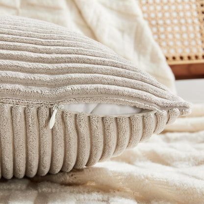 2 Packs Neutral Taupe Decorative Throw Pillow Covers 18X18 Inch for Living Room Couch Sofa, Rustic Farmhouse Boho Home Decor, Soft Corss Corduroy Patchwork Textured Square Cushion Case 45Cm