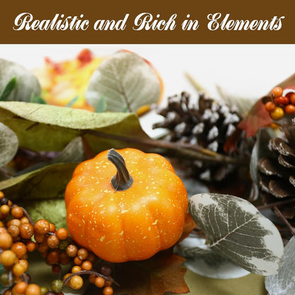 Fall Leaves Garland for Mantle, 6Ft Greenery Leaf Garland with Pumpkins and Fall Eucalyptus for Table,Mantle,Fireplace,Autumn and Thanksgiving Decor