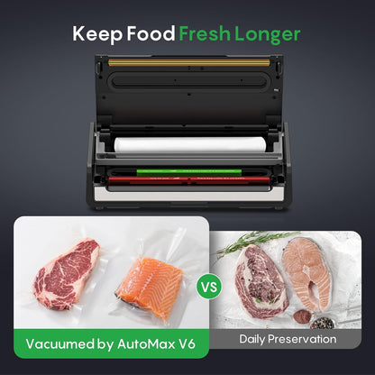 Food Vacuum Sealer with Automatic Bag Detection, Double Heat Seal, Built-In Bag Roll Storage & Cutter, 2 Rolls Bags, Starter Kit