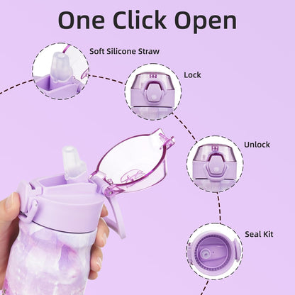 Stainless Steel Insulated Water Bottle with Straw Lid 14Oz Reusable Metal Thermo Bottles Keep Cold and Hot,Dawn