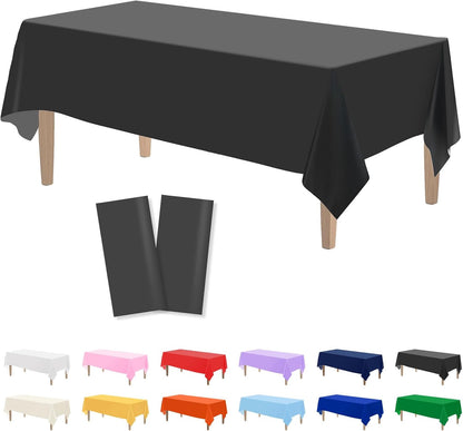 2PCS Black Plastic Tablecloths 54 X 108 Inch, Disposable Table Cloths Rectangle Party Table Covers