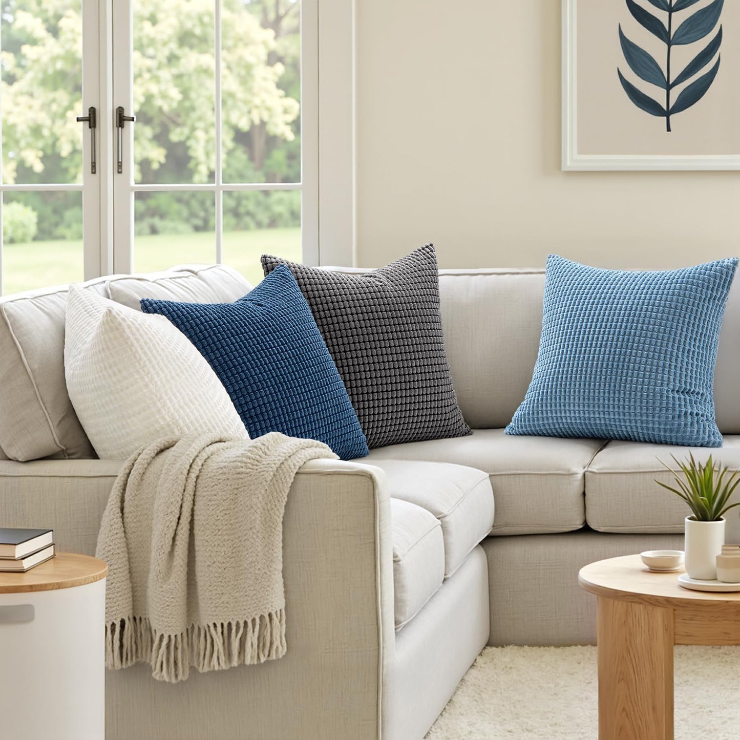 Pack of 2 Pillow Covers 18X18 Inch Granules Soft Corduroy Decorative Throw Pillow Covers for Couch Cushion Sofa Bedroom Living Room, Grey