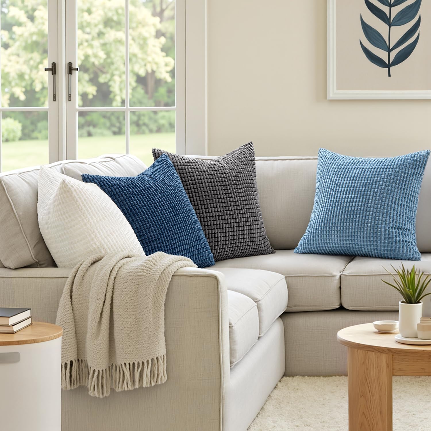 Pack of 2 Pillow Covers 18X18 Inch Granules Soft Corduroy Decorative Throw Pillow Covers for Couch Cushion Sofa Bedroom Living Room, Grey