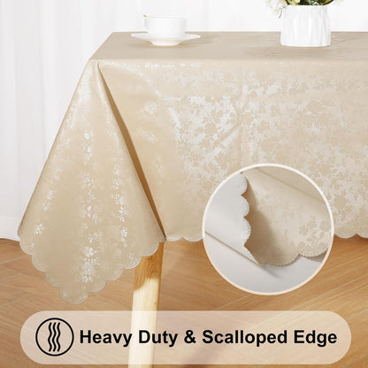 Heavy-Duty Waterproof Vinyl Rectangle Tablecloth, Washable and Wipeable Kitchen and Dining Cover (Beige, 60" x 84")
