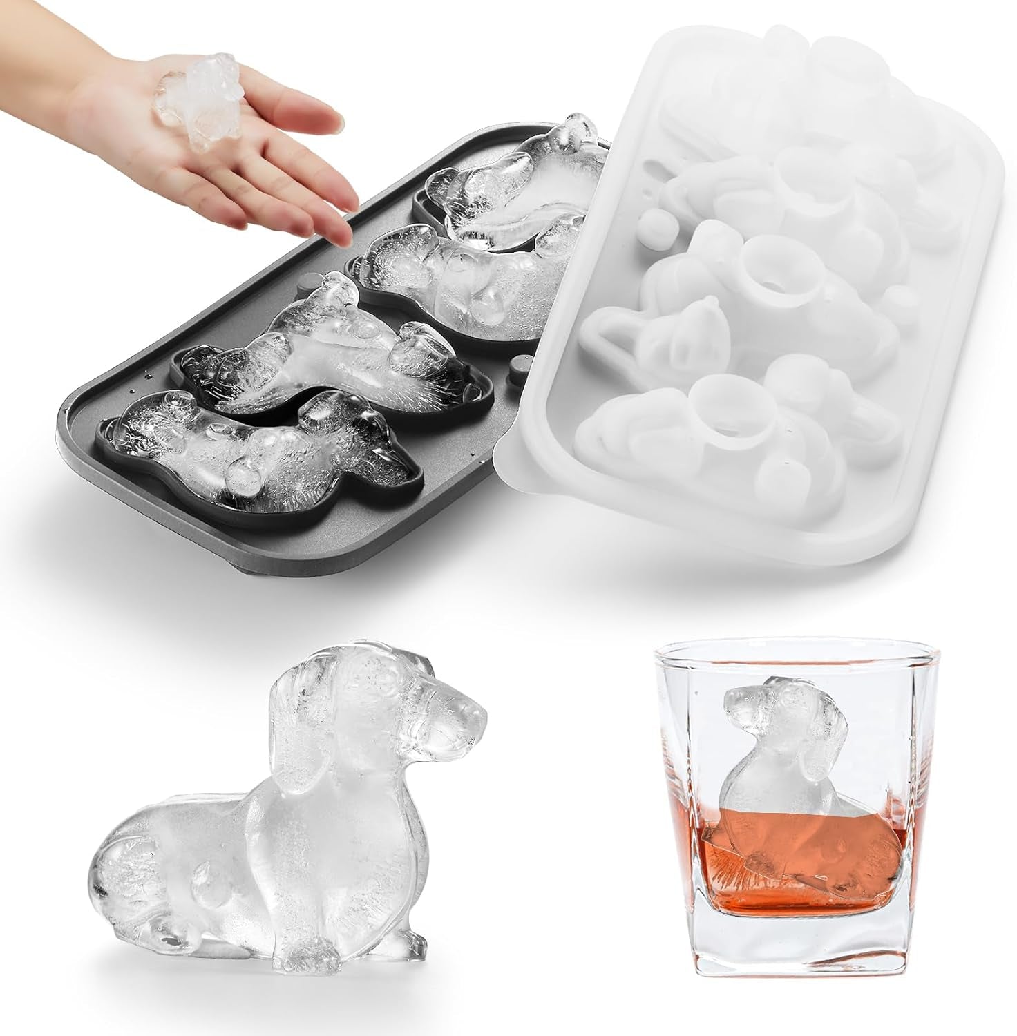 3D Dachshund Dog Ice Cube Mold Fun Shapes, Dachshund Gifts for Women, Cute Large Craft Ice Mold, Big Dog Ice Cube Trays for Whiskey Cocktails Bourbon