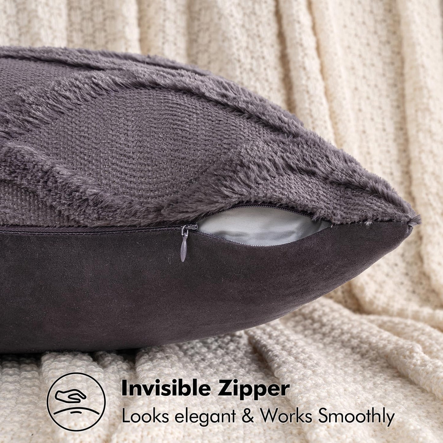 Decorative Throw Pillow Covers Blue Purple 18X18 Inch Set of 2, Soft Plush Faux Wool Couch Cushion Covers Farmhouse Throw Pillows for Couch Bed Sofa Living Room