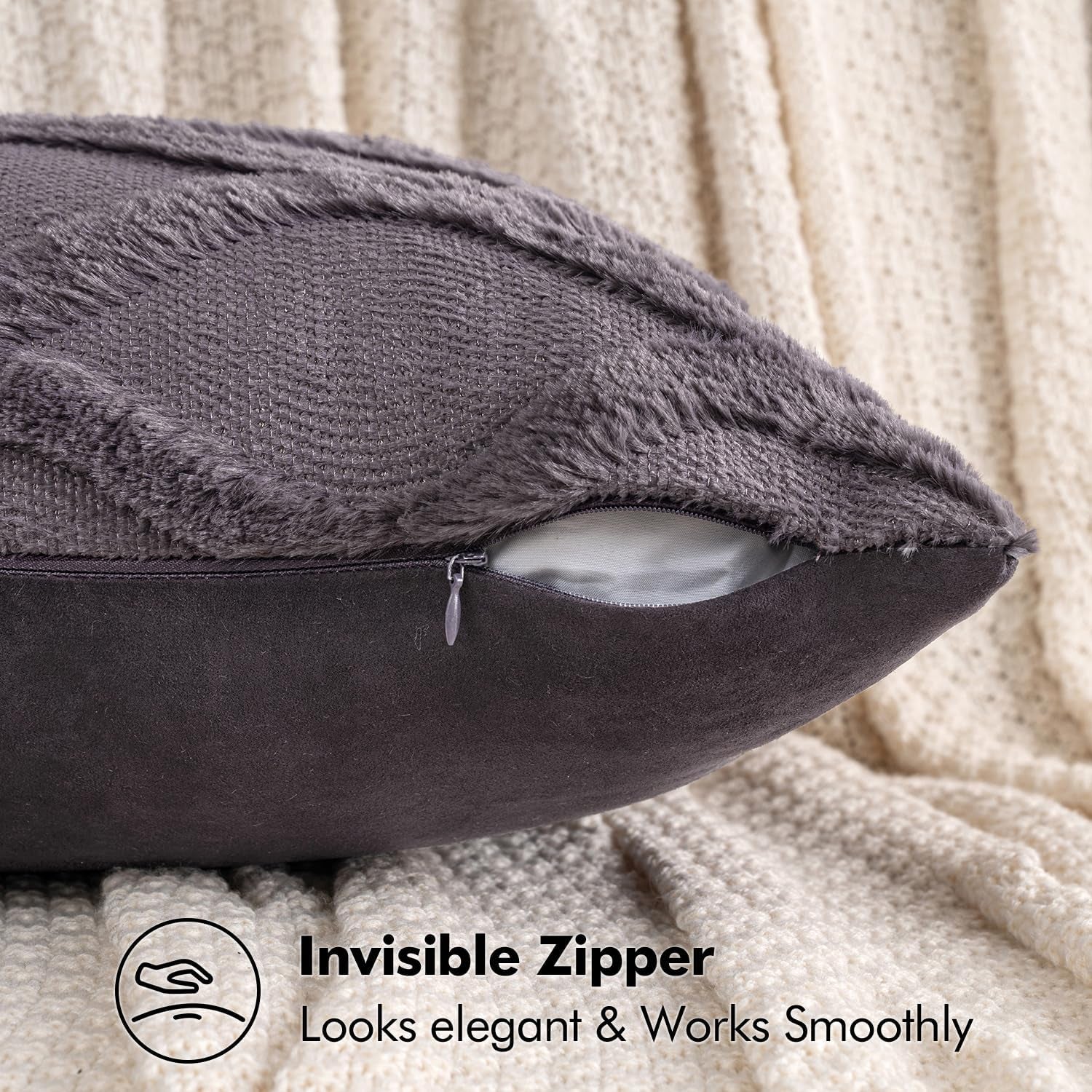 Decorative Throw Pillow Covers Blue Purple 18X18 Inch Set of 2, Soft Plush Faux Wool Couch Cushion Covers Farmhouse Throw Pillows for Couch Bed Sofa Living Room