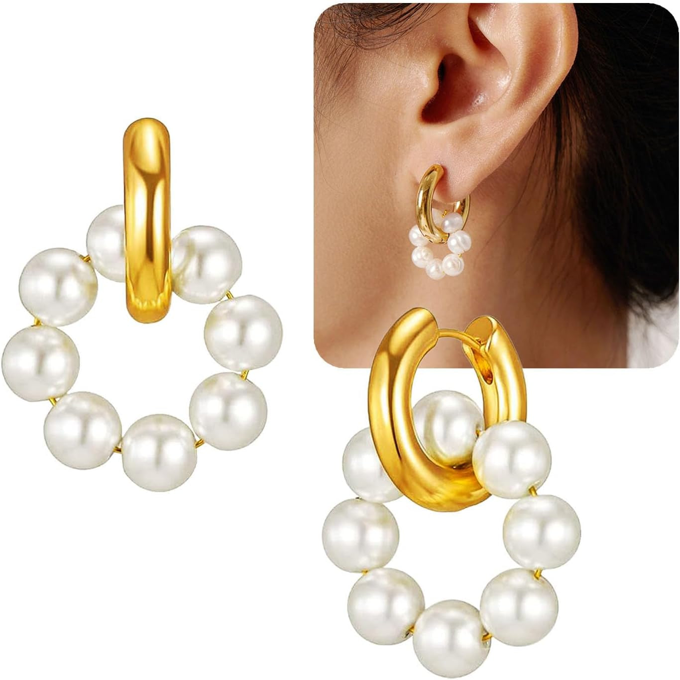 Gold Pearl Huggie Earrings for Women  Trendy Pearls Hoop Earrings Hypoallergenic Earrings for Sensitive Ears for Mother Daughter Girlfirend Jewelly Christmas Birthday Present