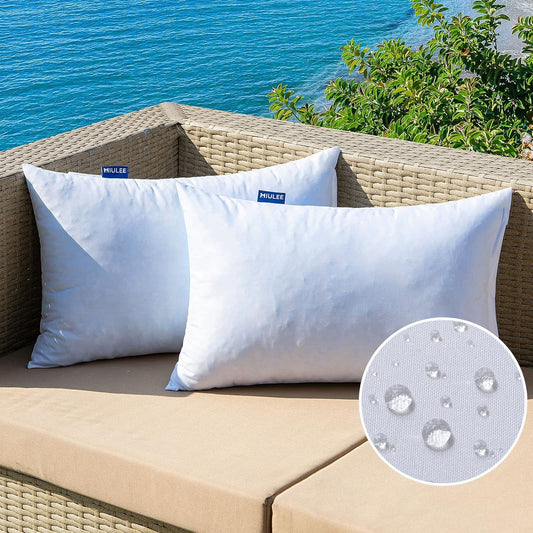 12 X 20 Outdoor Pillow Inserts - Set of 2 Premium Water Resistant Throw Pillows Shredded Memory Foam Cooling Filler - Lumbar Decorative Couch Stuffer Sham for Patio Funiture
