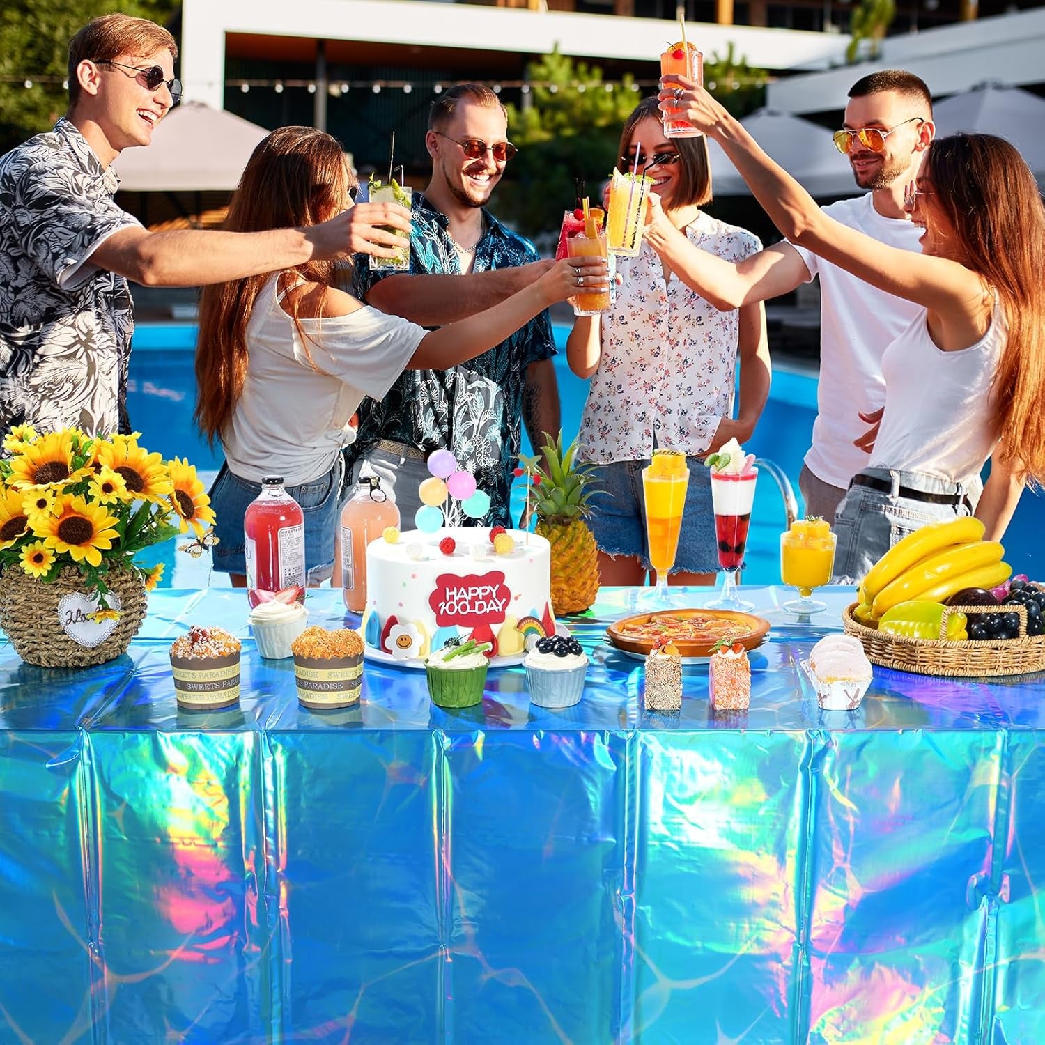 3 Pack Ocean Tablecloths Iridescent Plastic Disposable Table Cloth Rectangle Water Wave Table Covers for under Sea Ocean Pool Beach Party Decorations, 54 X 108Inch