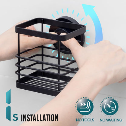 Patented Suction Cup Toothbrush Holder, Stainless Steel Anti-Puddling Shower Toothbrush Holder, No Drilling Removable Organizer for Bathroom Toothpaste, Razor, Kitchen and Office Items, Black