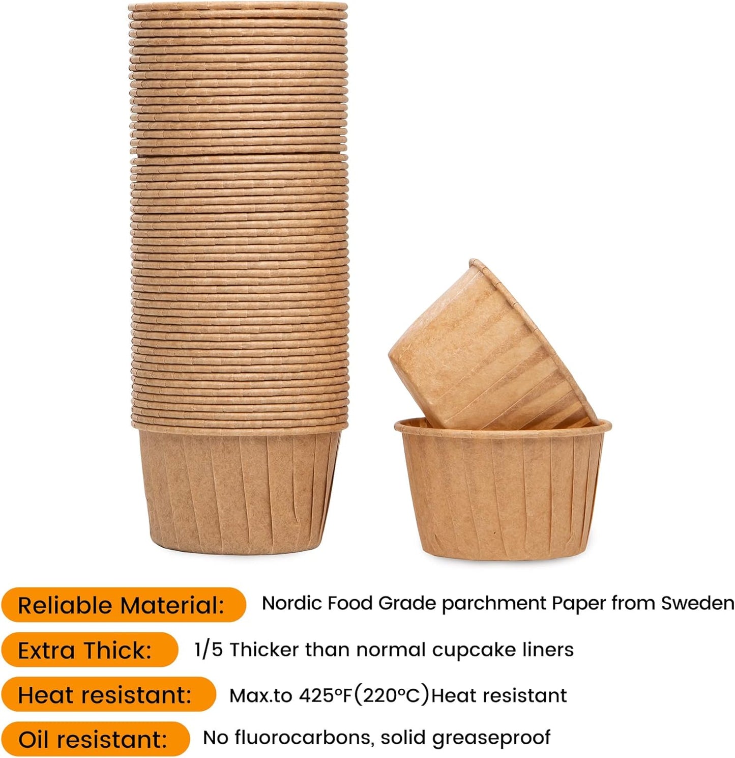 50Pcs Natural Cupcake Baking Cups, Heavy Duty Parchment Paper Cupcake Liners 3.5Oz for Muffin, Dessert.