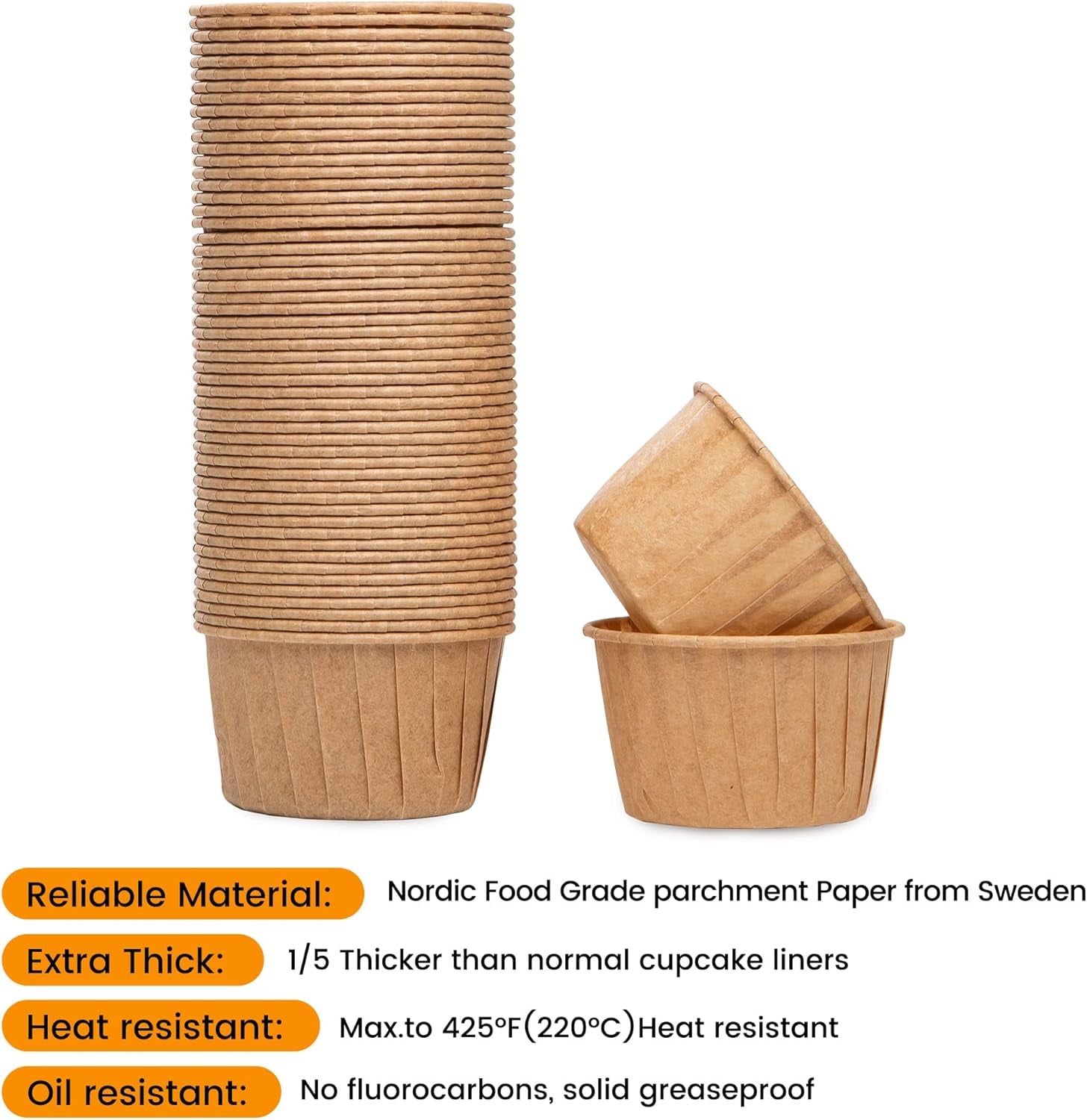 50Pcs Natural Cupcake Baking Cups, Heavy Duty Parchment Paper Cupcake Liners 3.5Oz for Muffin, Dessert.