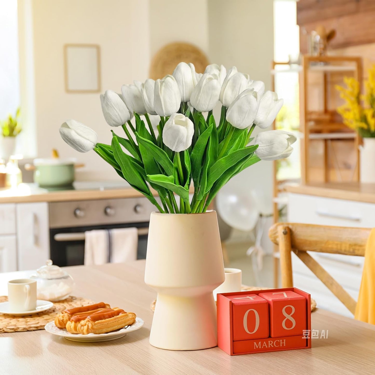 20-Piece Artificial White Tulip Flower Set, 13.5-Inch Silk Tulips for Home and Kitchen Decor - Ideal for Spring, Mother's Day, Easter, Valentine's Day Gifts, and Wedding Decorations