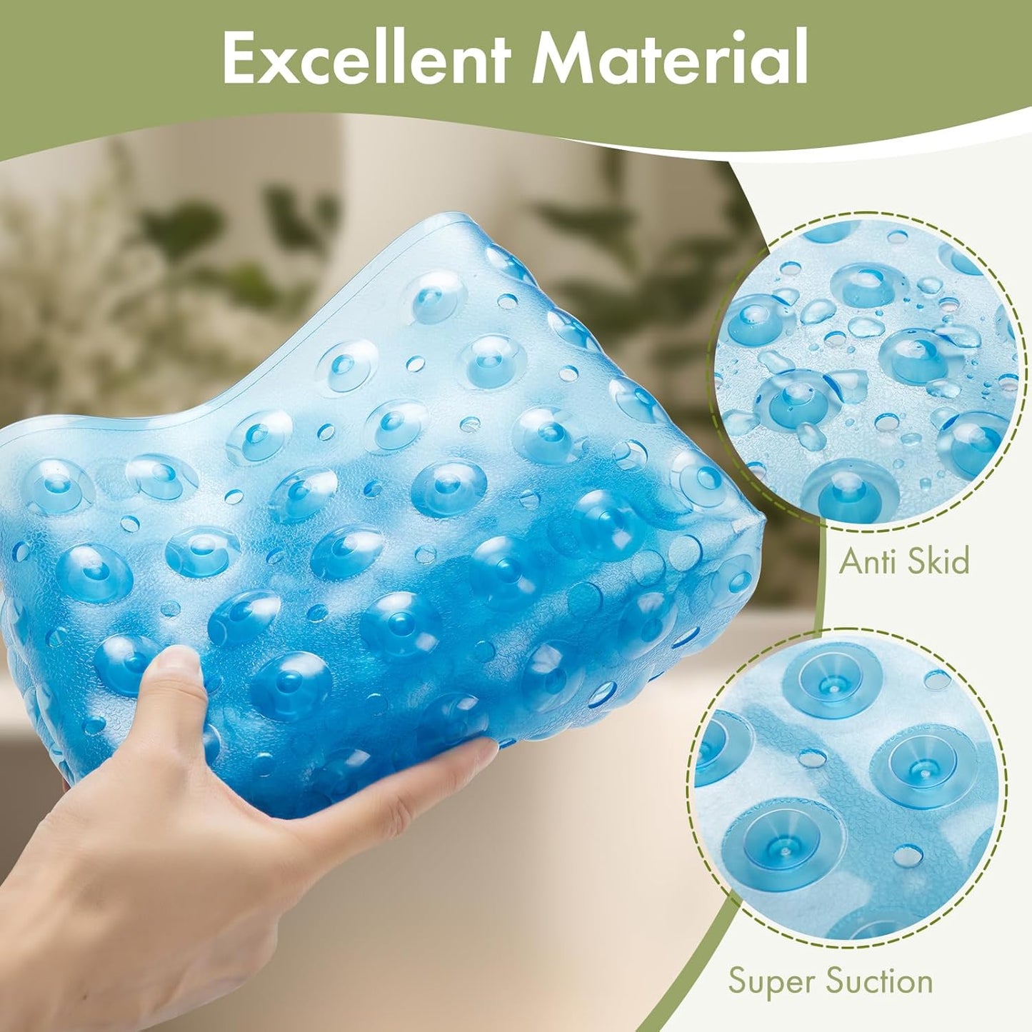 Shower Mat Non Slip 40 X 16 Inches, Bathtub Mat Shower Stall Mats with Suction Cups and Drain Holes, Non Slip Bath Mat for Tub for Elderly & Kids, Clear Blue