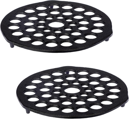 Cast Iron Trivet Set (2 Pieces) - 8-Inch Heavy-Duty Meat Rack for Dutch Ovens, Pre-Seasoned Campfire Grate, Burner Diffuser, and Table Trivet - Rust-Resistant Cast Iron Griddle Accessories
