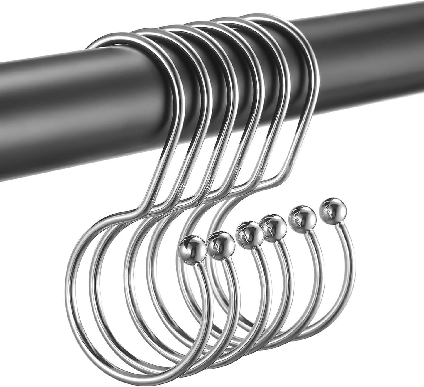 24 Pack Shower Curtain Hooks, Anti-Fall S-Shaped Shower Curtain Ring, Decorative Silver Shower Curtain Hooks Rings Rust Proof Shower Rings for Curtain, Shower Hooks for Shower Curtain, Chrome