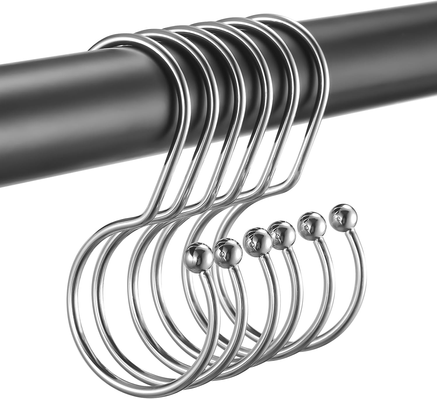 24 Pack Shower Curtain Hooks, Anti-Fall S-Shaped Shower Curtain Ring, Decorative Silver Shower Curtain Hooks Rings Rust Proof Shower Rings for Curtain, Shower Hooks for Shower Curtain, Chrome