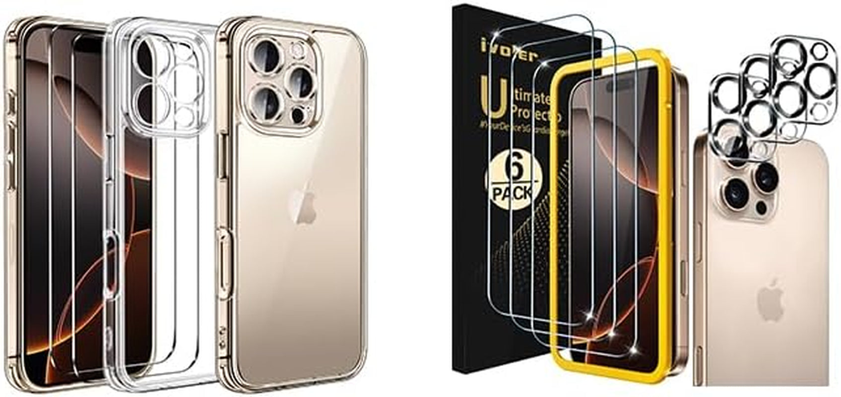 3-In-1 Clear Case for Iphone 16 Pro 6.3" 2024 Military Shockproof and 3-Pack Tempered Glass Screen Protector,3 Pack Camera Lens Protector with [Alignment Frame] Anti-Scratch Transparent