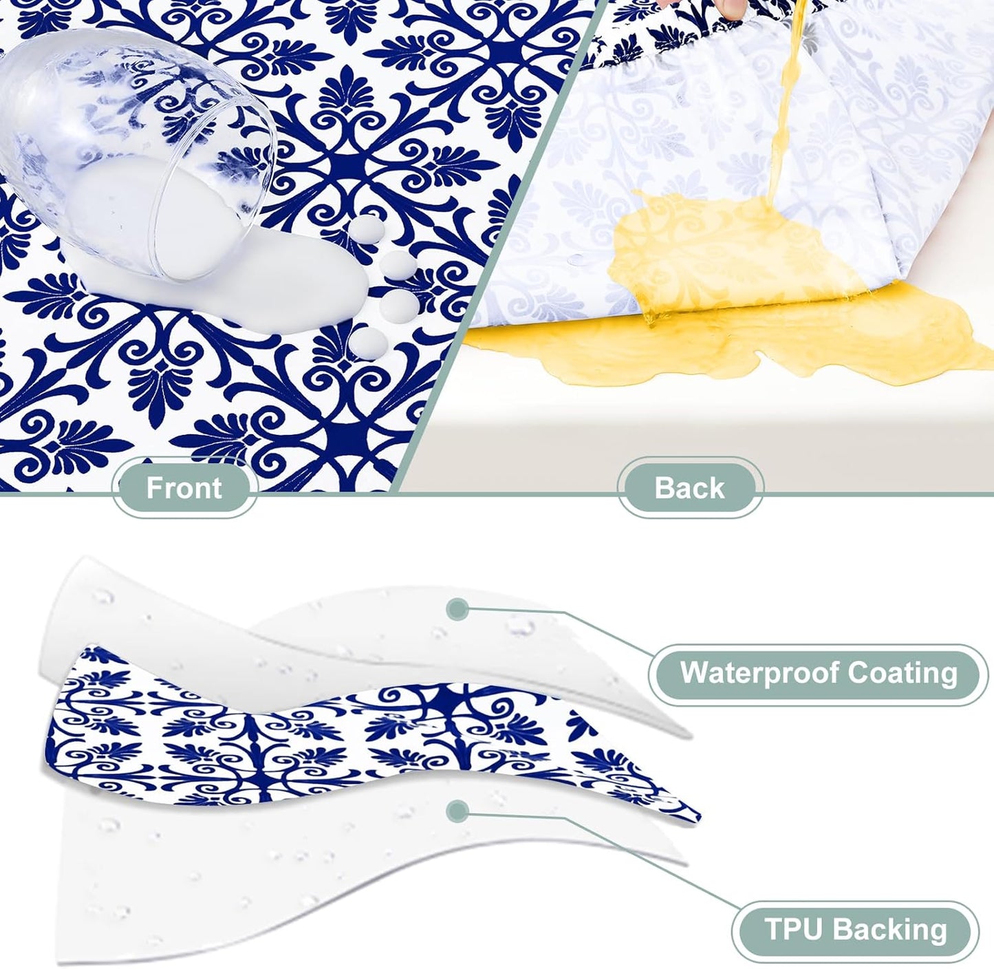 2 Pack 6 Foot Rectangle Picnic Tablecloth, Elastic Fitted Waterproof Table Cover, Windproof Washable Polyester Table Cloth for Camping, Indoor and Outdoor (Navy, 30" X 72")