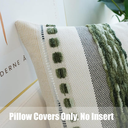 Pack of 2 Boho Throw Pillow Covers Accent Striped Pillowcovers Farmhouse Decorative Cushion Case Home Decor 18 X 18 Inch Dark Green