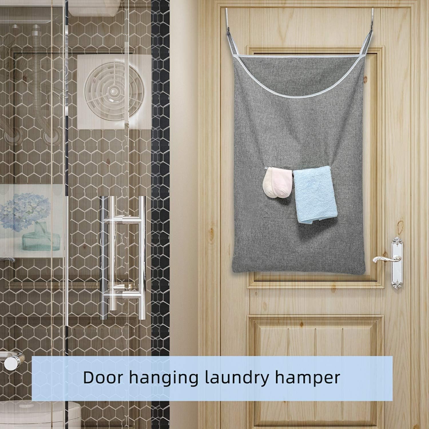 X-Large Door Hanging Laundry Hamper Bag, 2-Pack Large Capacity Storage Solution with Wide Opening, Size 35x22 Inches (Grey)