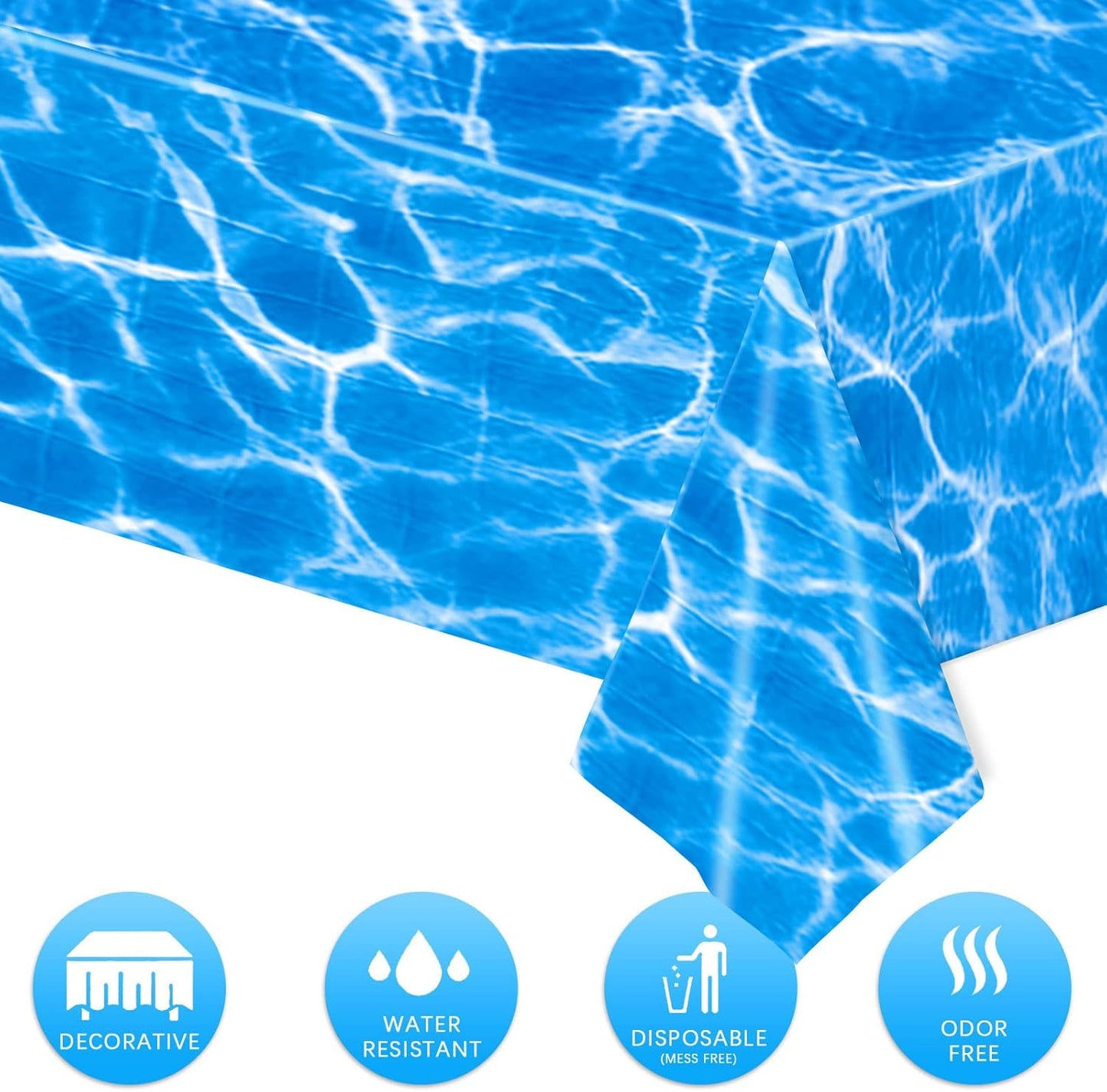 3 Packs Ocean Wave Tablecloths 54 X 108 Inch Water Print Table Cover Splashproof Plastic Ocean Party Table Cloths with Sea Backdrop for Beach Birthday Party Decoration Shower Supplies