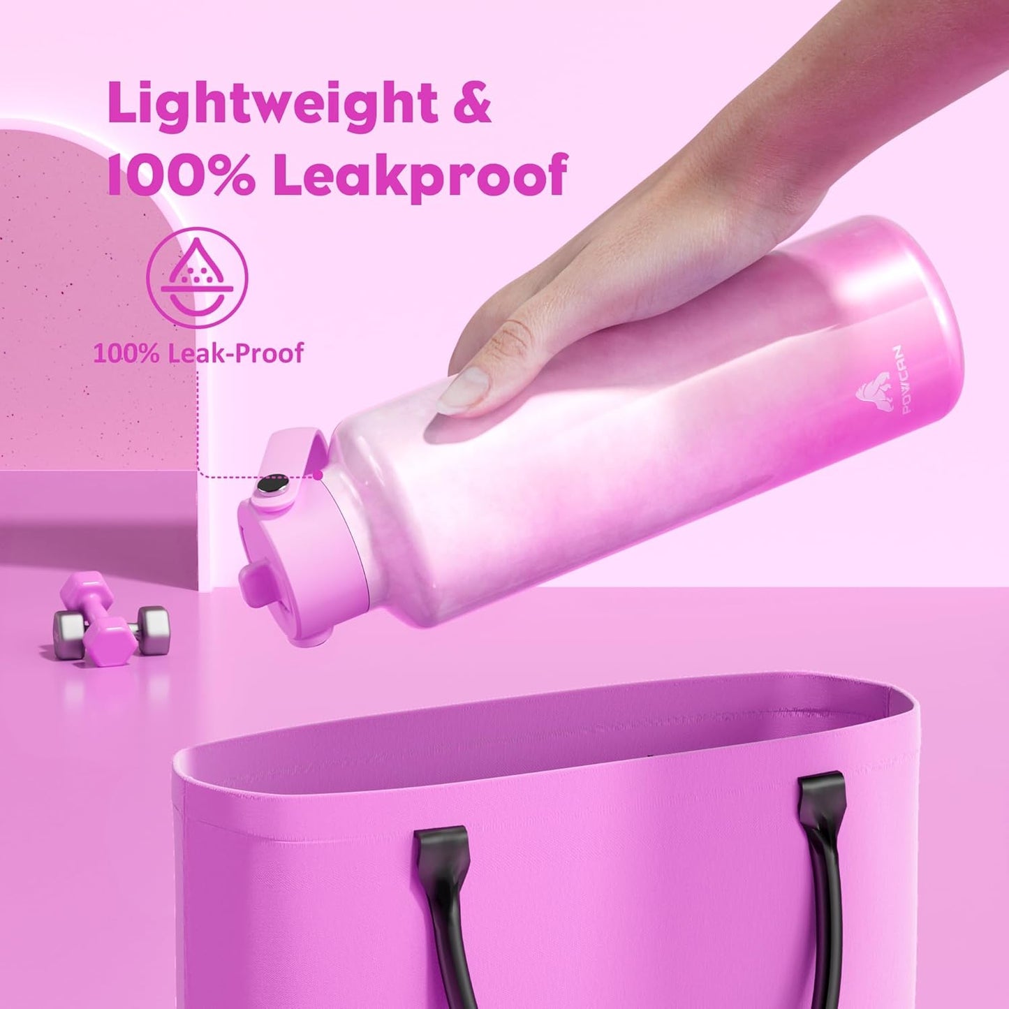 24 Oz Double Walled Water Bottle for Women: Leakproof, Cup Holder Friendly, Standard Mouth, Top Handle, Insulated Stainless Steel Flask for Student, Teacher, Nurse, Commuter, Bag, Home (Cloudy Rose)