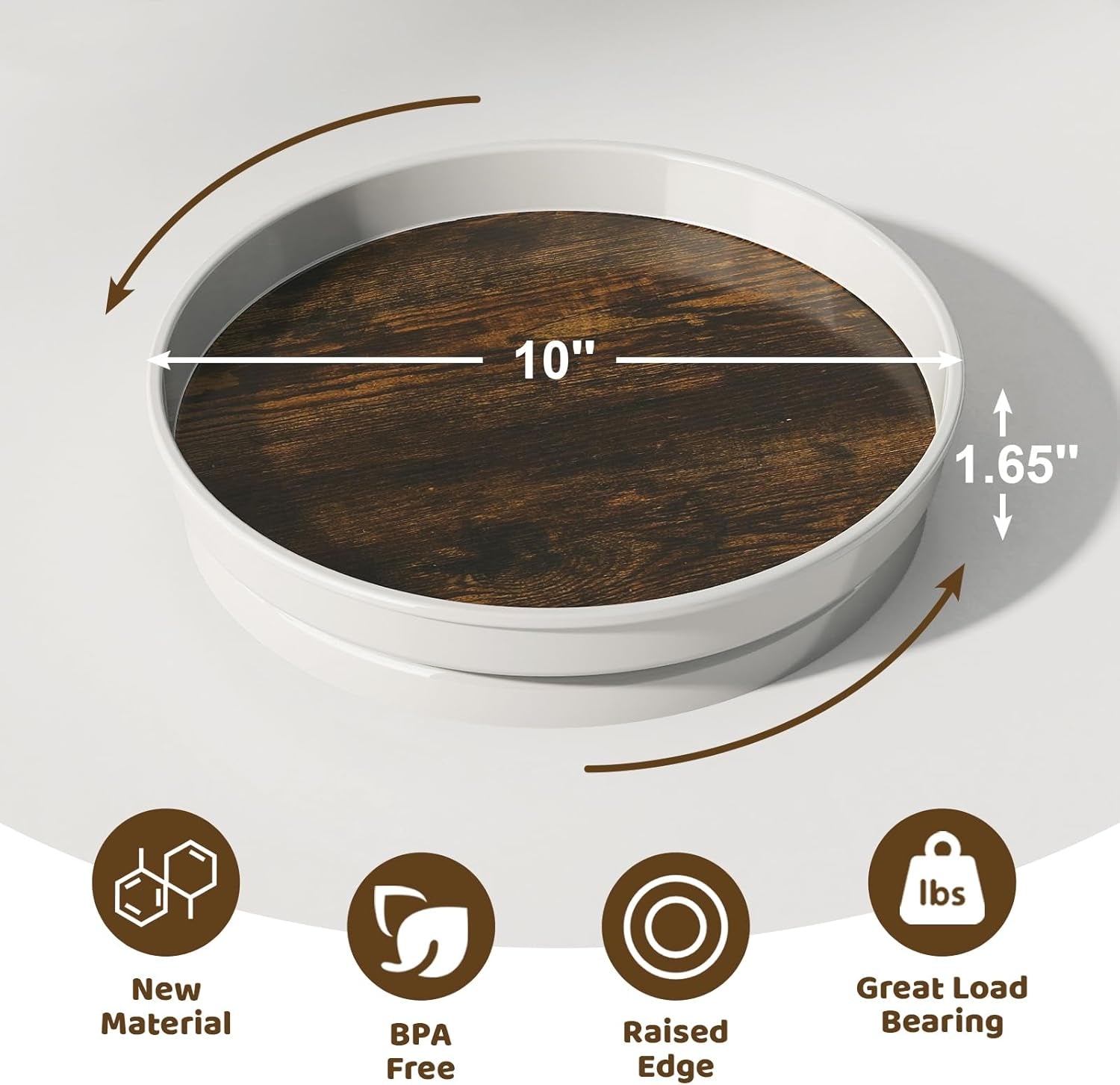 1 Pack Lazy Susan Organizer, 10'' Lazy Susan Turntable for Cabinet, Table Top, Pantry, Refrigerator, Kitchen, Rustic Brown