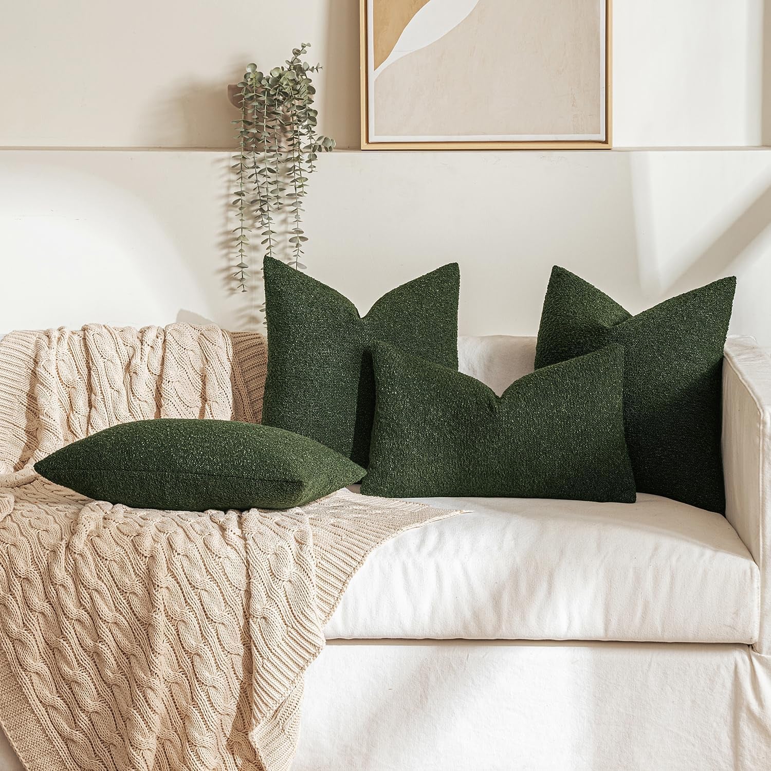 Textured Boucle Throw Pillow Cover Christmas Dark Green Accent Solid Lumbar Pillow Case Decorative Soft Pack of 1 Couch Cushion Chair Sofa Bedroom Livingroom Home Decor,12X20 Inch