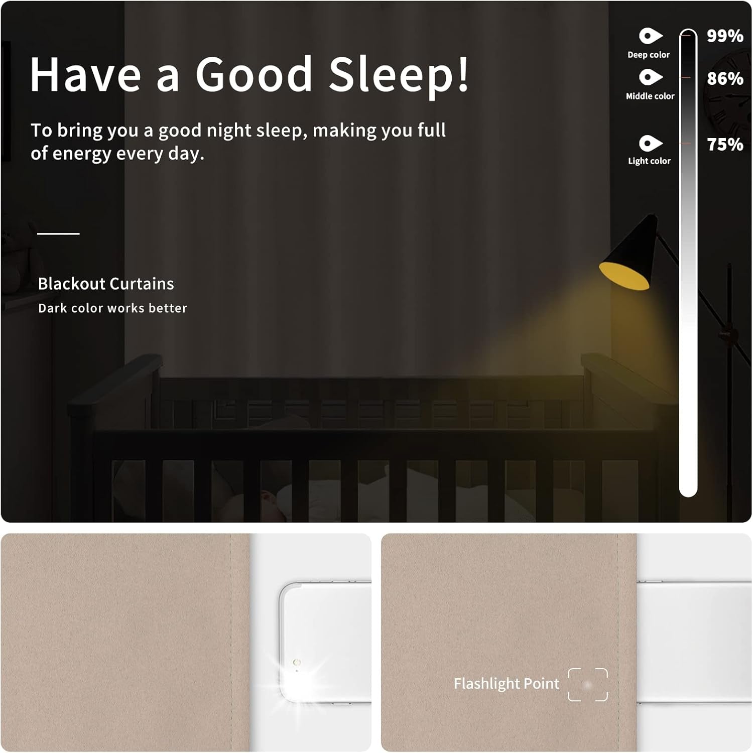 Blackout Curtains for Bedroom, Solid Thermal Insulated Grommet and Noise Reduction Window Drapes, Room Darkening Curtains for Living Room, 2 Panels(46X63 In, Beige)