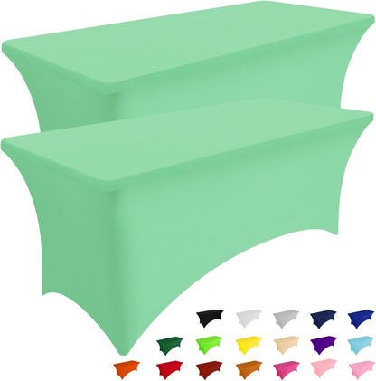2 Pack Spandex Table Cloth 4FT, Elastic Fitted Stretch Tablecloths for Rectangle Tables, Washable Table Cover for Outdoor, Wedding, Banquet & Parties (Bright Green, 48Lx30Wx30H Inch)