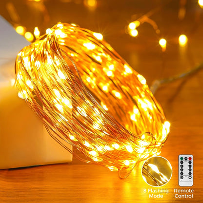 1 Pack 32. 8 Ft. USB Powered Fairy Lights with Remote & Timer, 100 LED USB Twinkle String Lights - Silver Wire, 8 Modes, Waterproof, Warm White Starry Lights for Party, Wedding, Christmas