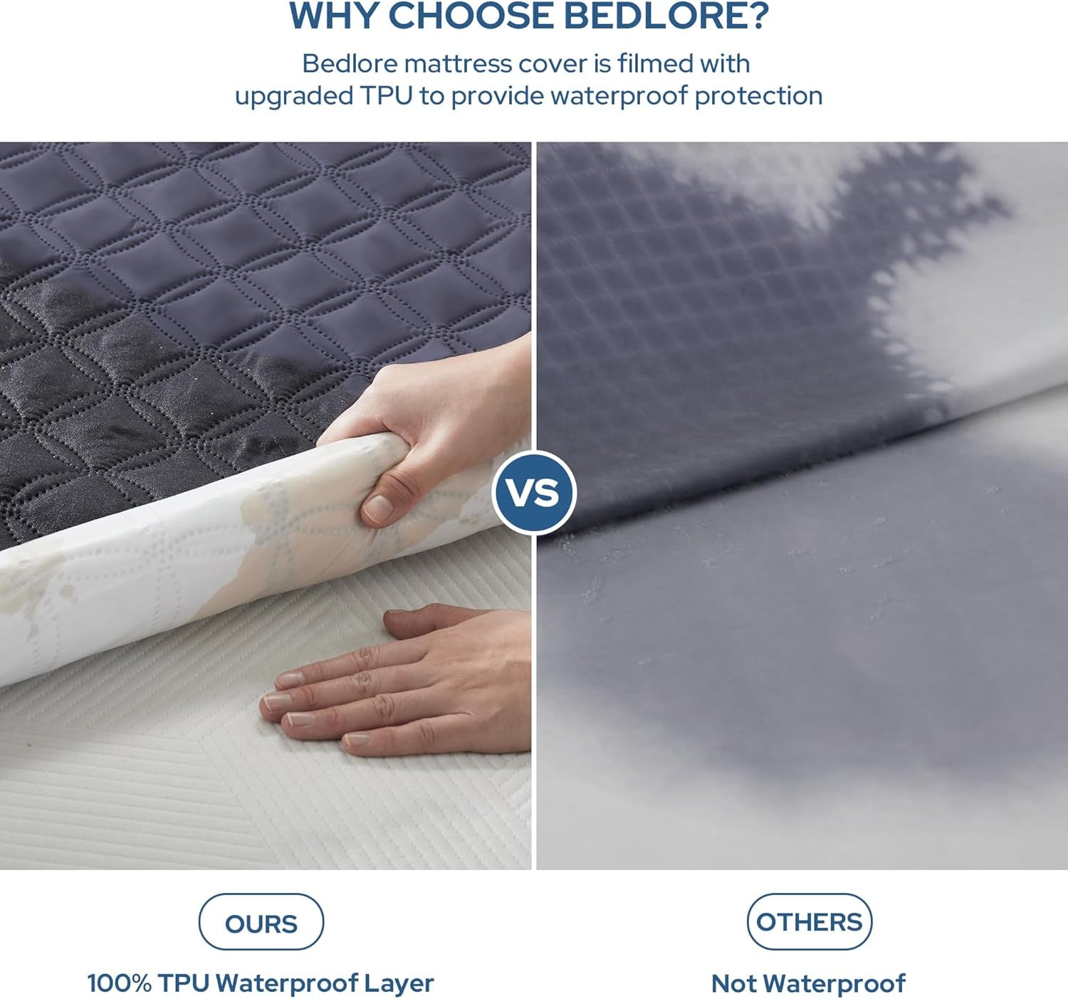 Waterproof Mattress Protector, Twin Size Noiseless Mattress Pad with Deep Pocket 6"-15" Depth, Soft Breathable Bed Mattress Cover Washable for Home, Bedroom, Hotel (Navy Blue)