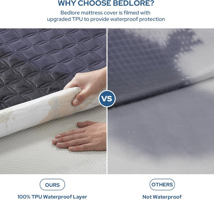 Waterproof Mattress Protector, Twin Size Noiseless Mattress Pad with Deep Pocket 6"-15" Depth, Soft Breathable Bed Mattress Cover Washable for Home, Bedroom, Hotel (Navy Blue)