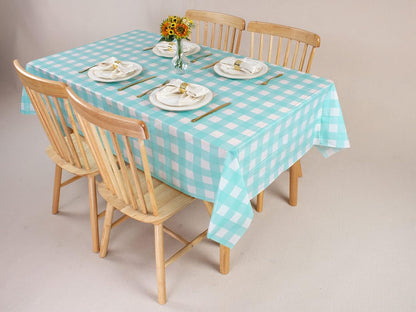 3 Packs Aqua and White Checkered Tablecloths 54 X 108 Inches Disposable Plastic Gingham Tablecovers Waterproof Rectangle Picnic Party Table Covers for Birthday Party Supplies Christmas