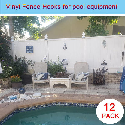 12-Pack Vinyl Fence Hangers - 2 x 6 Inch Patio Light Hooks, White Powder Coated Steel for Hanging Plants, Planters, Bird Feeders, and Lights
