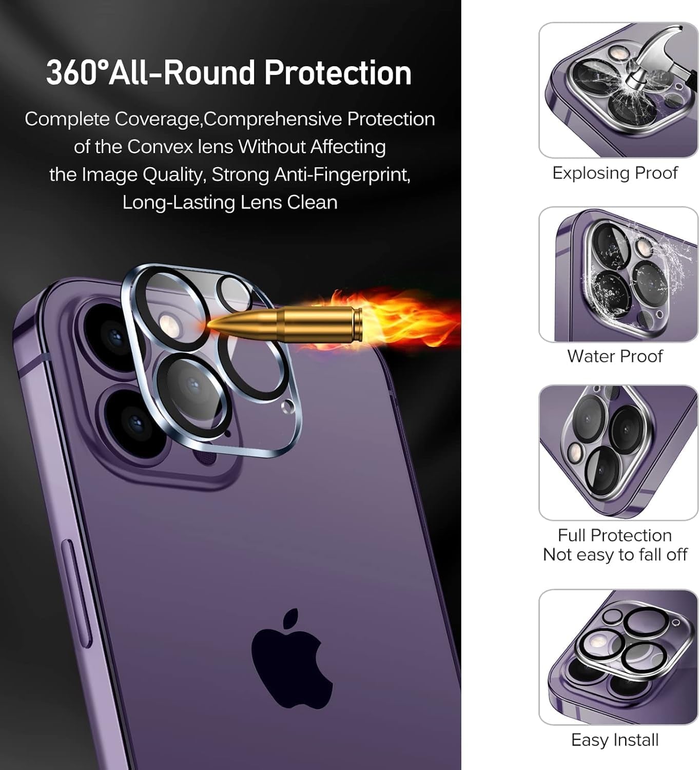 Tempered Glass for Iphone 14 Pro Max Screen Protector 6.7'' [3 Pack] with [3 Pack] Camera Lens Protector with [Alignment Frame], Anti-Scratch Case Friendly Transparent HD Clear Film